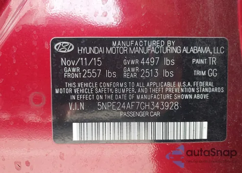 2016 Hyundai Sonata Se from USA, damaged, VIN 5NPE24AF7GH343928